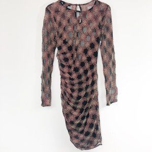 H:ours Body Con Long Sleeve Floral Net Dress Med